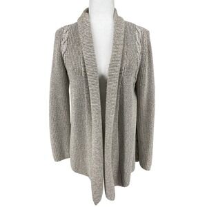 Talbots Petites Open Front Cardigan Sweater Shawl Collar Beige MP